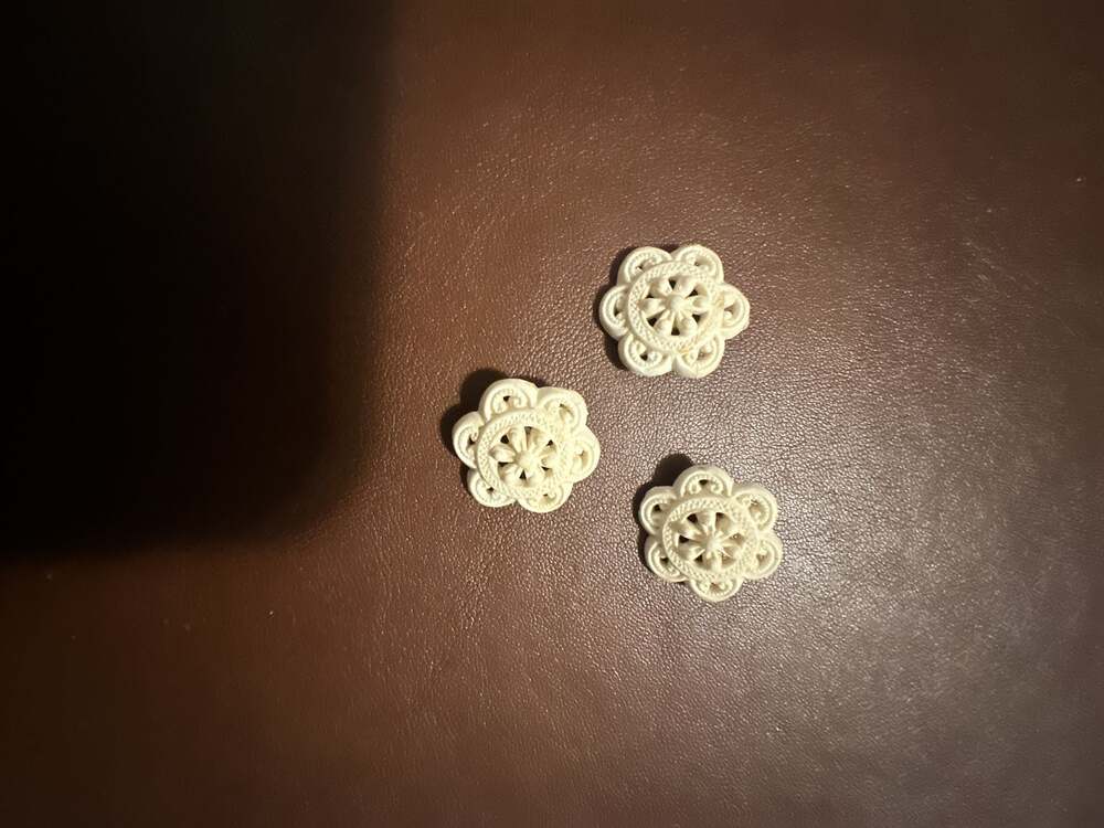 Set of 3 Vintage Off-White Pierced Plastic Shank Flower Buttons